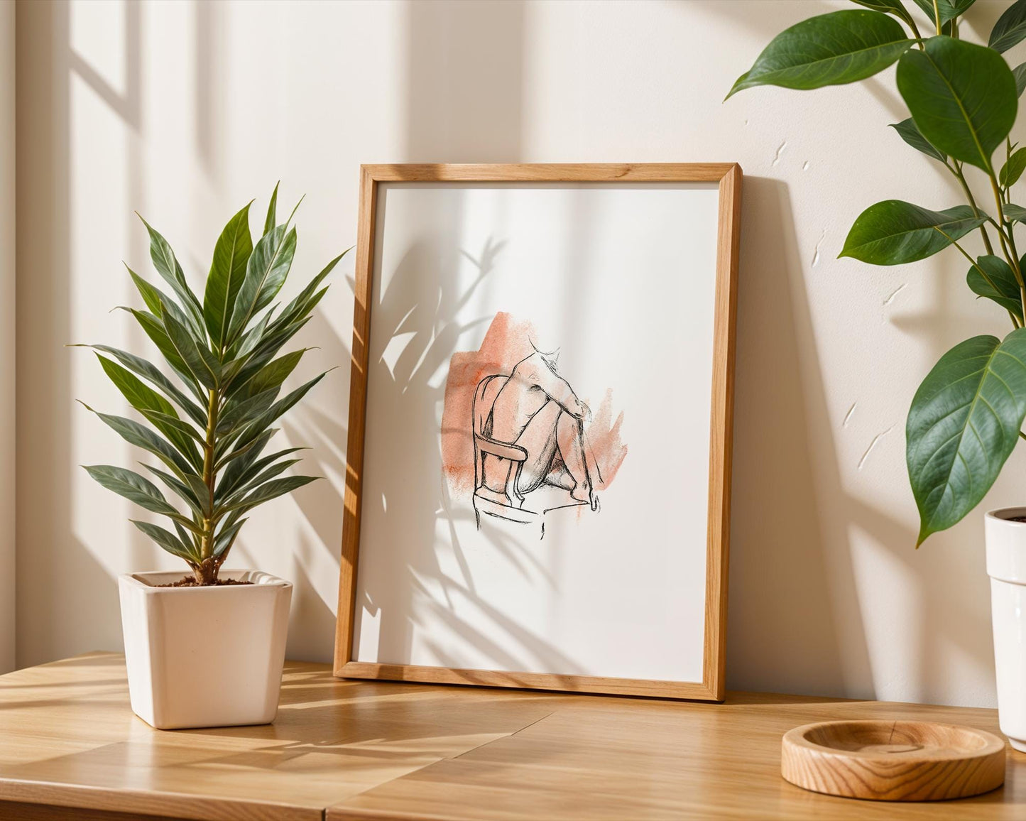 Minimalist Figure Drawing – Female Body Line Art, Watercolor Sketch, Modern Wall Art, Life Drawing, Woman Sitting on Chair