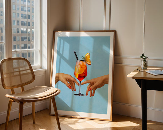 Aesthetic Cocktail Art Print - Aperol Spritz Wall Decor - Modern Bar Cart Art - Orange Drink Poster - Summer Beverage Print - Minimalist Art