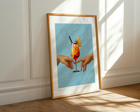 Aesthetic Cocktail Art Print - Aperol Spritz Wall Decor - Modern Bar Cart Art - Orange Drink Poster - Summer Beverage Print - Minimalist Art