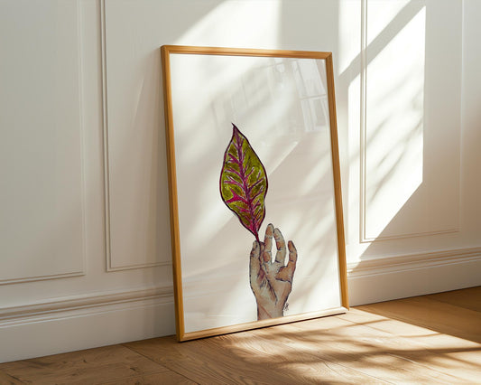 Botanical Hand Watercolor Print – Leaf Illustration Art, Parisian Wall Decor, Nature Inspired Artwork, Boho Eclectic Home Style
