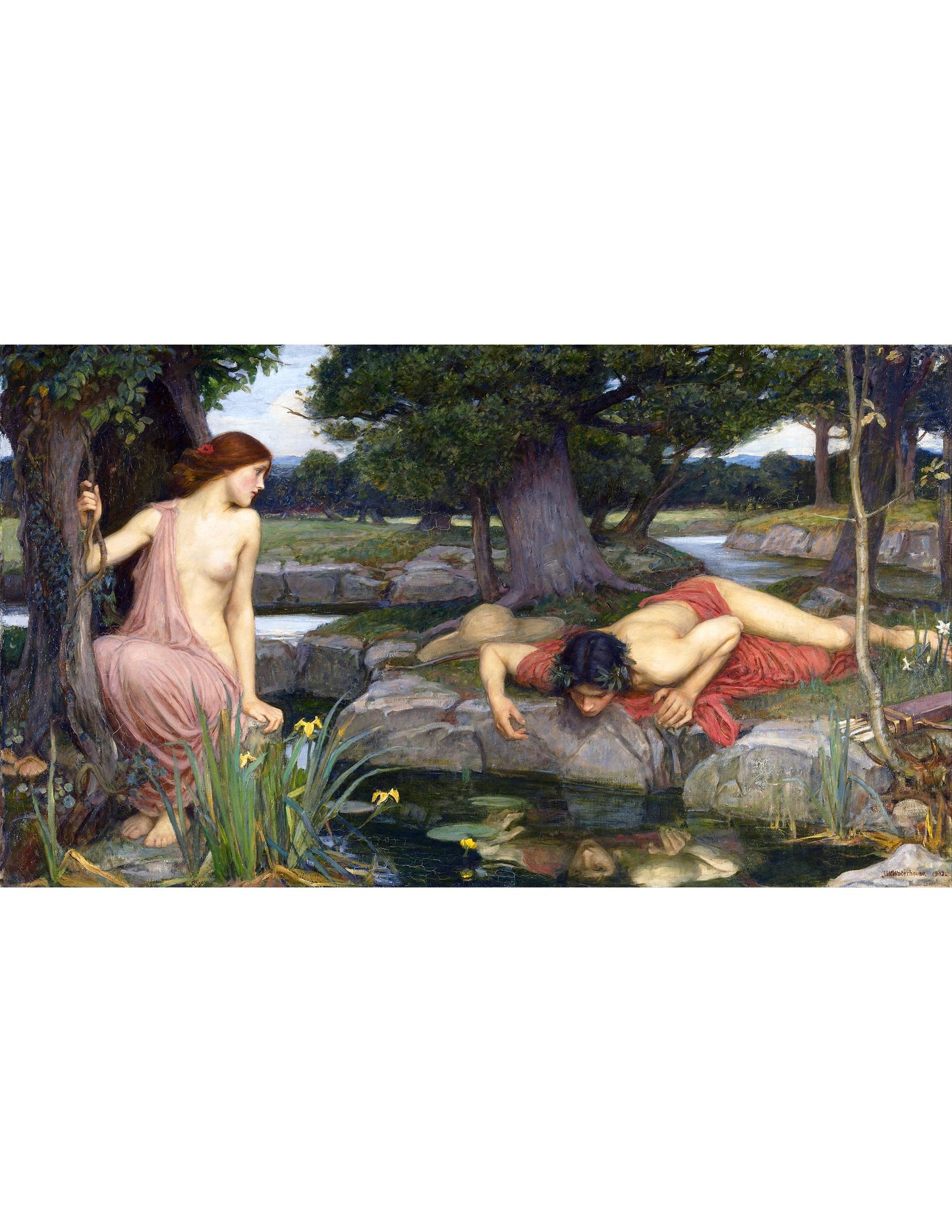Echo and Narcissus - John William Waterhouse - Art Print - Pre-Raphaelite Painting - Victorian Romance Art - Wall Decor - Famous Artwork