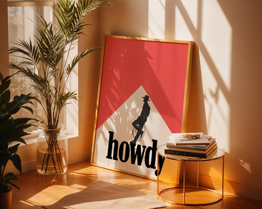 Howdy Western Wall Art – Cowboy Silhouette Print, Rustic Country Home Decor, Farmhouse Printable, Rodeo Cowboy Poster, Southern Greeting Art