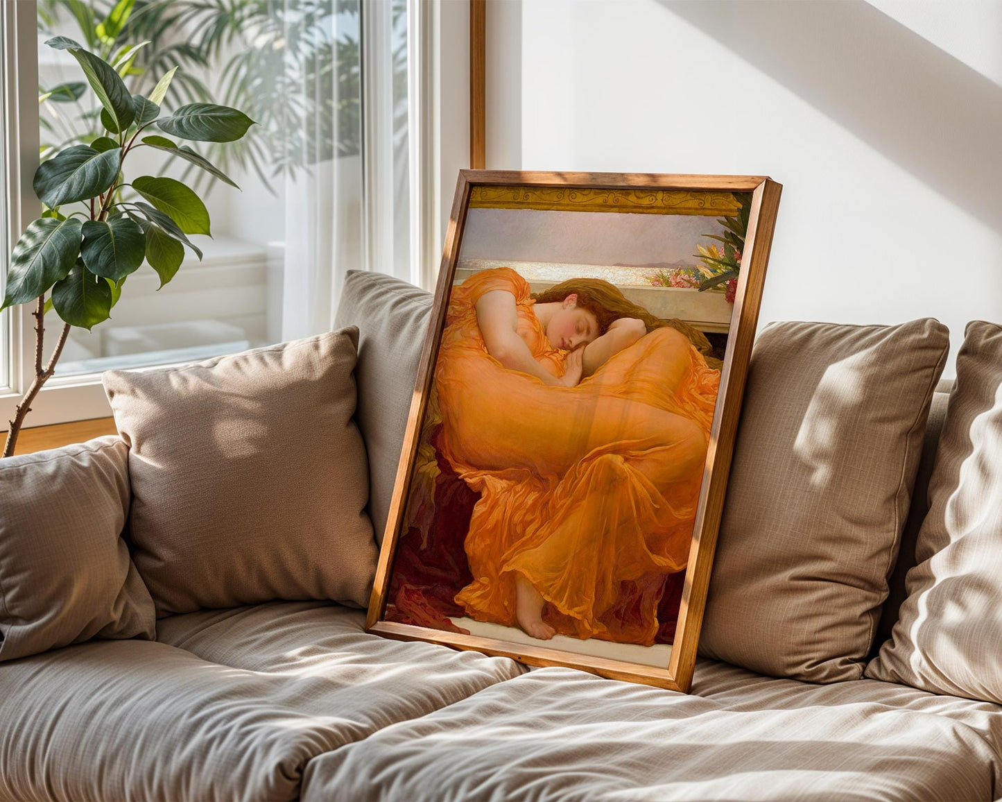 Flaming June - Frederic Leighton - ArtPrint - Victorian Painting - Romantic Classic Art - Wall Decor - Famous Artwork - Pre-Raphaelite Style