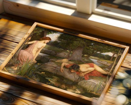 Echo and Narcissus - John William Waterhouse - Art Print - Pre-Raphaelite Painting - Victorian Romance Art - Wall Decor - Famous Artwork