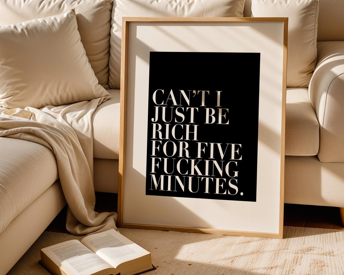 White Lotus Belinda Quote Print – “Can’t I Just Be Rich for Five Minutes” Minimalist Wall Art, Modern Typography Poster