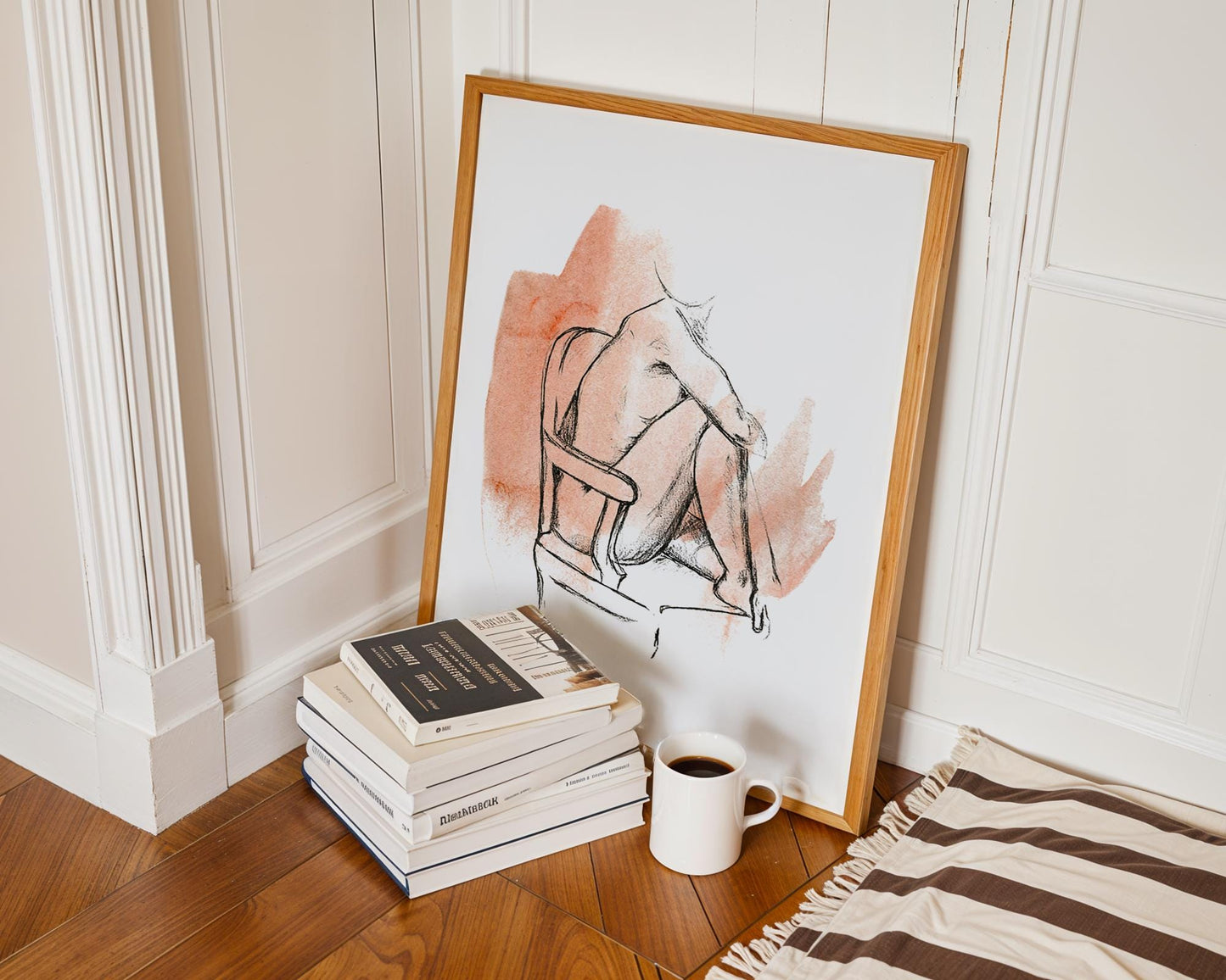 Minimalist Figure Drawing – Female Body Line Art, Watercolor Sketch, Modern Wall Art, Life Drawing, Woman Sitting on Chair