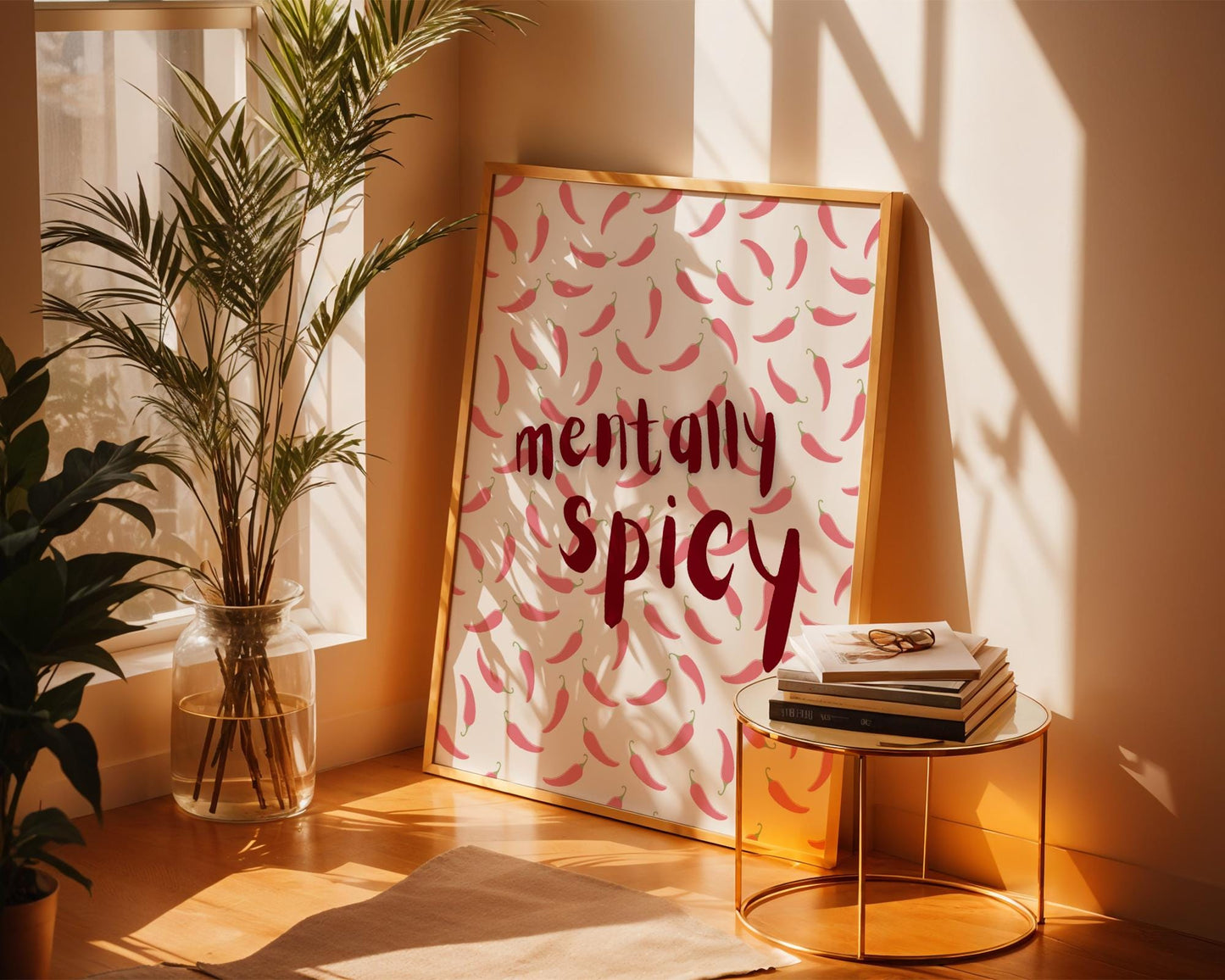 Mentally Spicy Wall Art Print – Funny Mental Health Quote Poster – Cute Chili Pepper Decor – Quirky Self-Care Aesthetic Room Decor