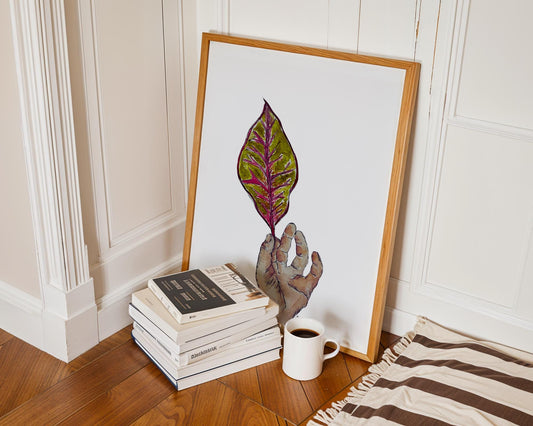 Botanical Hand Watercolor Print – Leaf Illustration Art, Parisian Wall Decor, Nature Inspired Artwork, Boho Eclectic Home Style