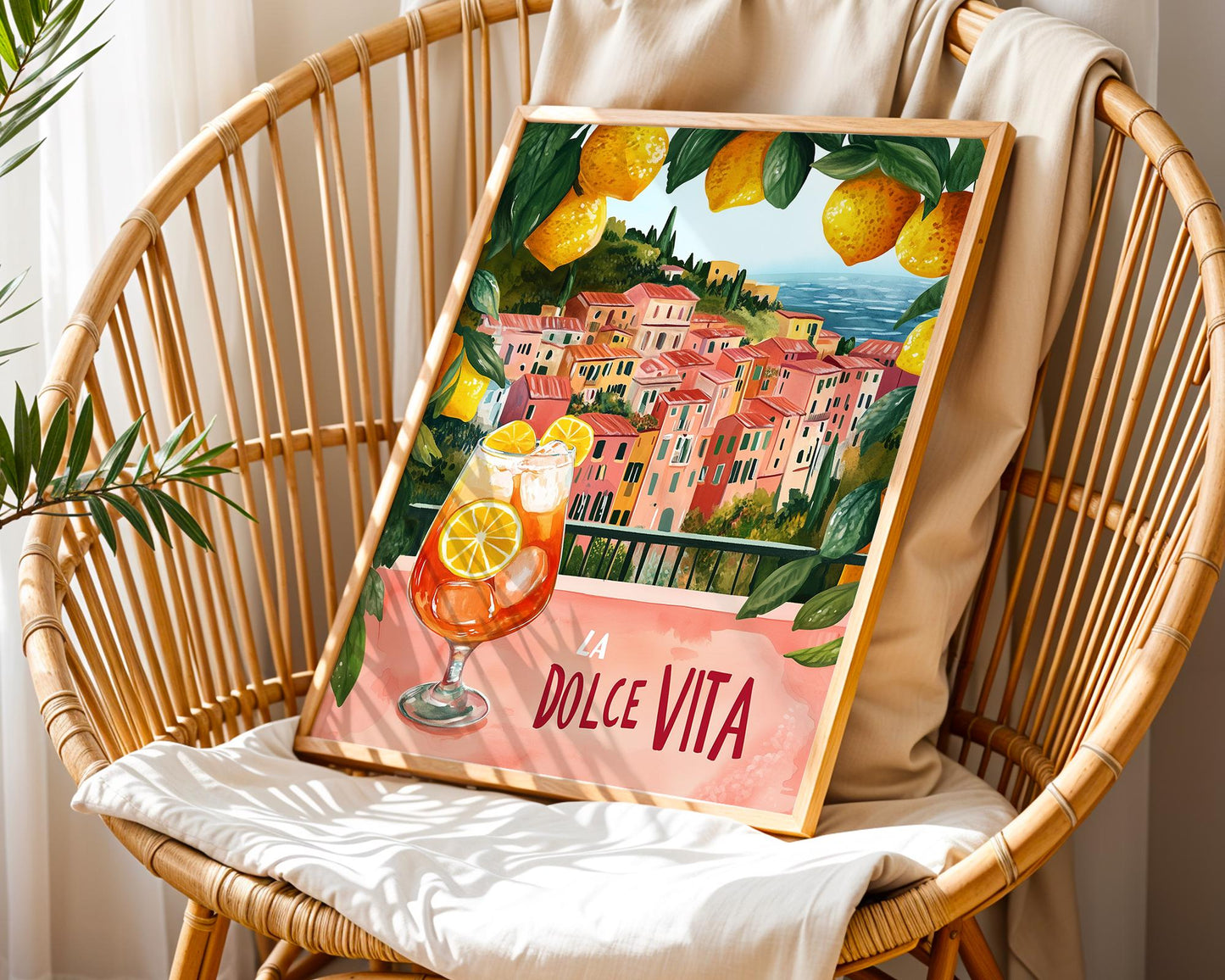 La Dolce Vita Mediterranean Print – Italian Coast Poster, Lemon Art, Aperol Spritz Illustration, Amalfi Coast Wall Decor Kitchen or Bar Art