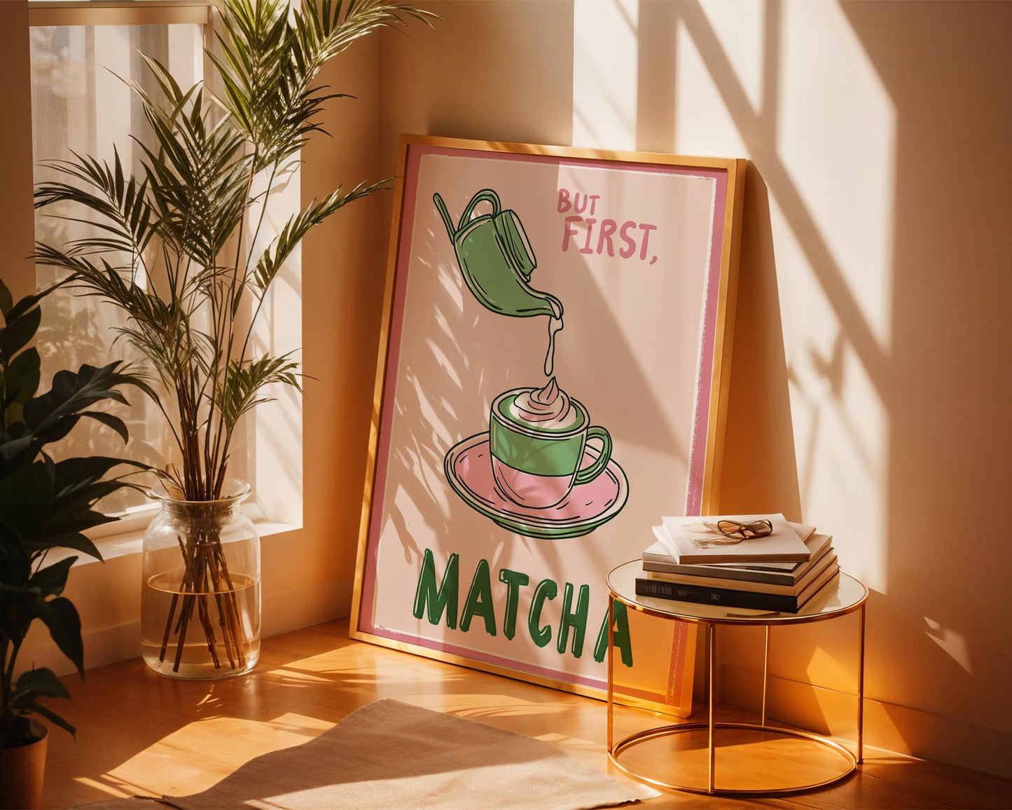 Matcha Art Print – But First Matcha Poster – Matcha Latte Wall Art – Green Tea Kitchen Decor – Cute Café Aesthetic Illustration – Tea Gift