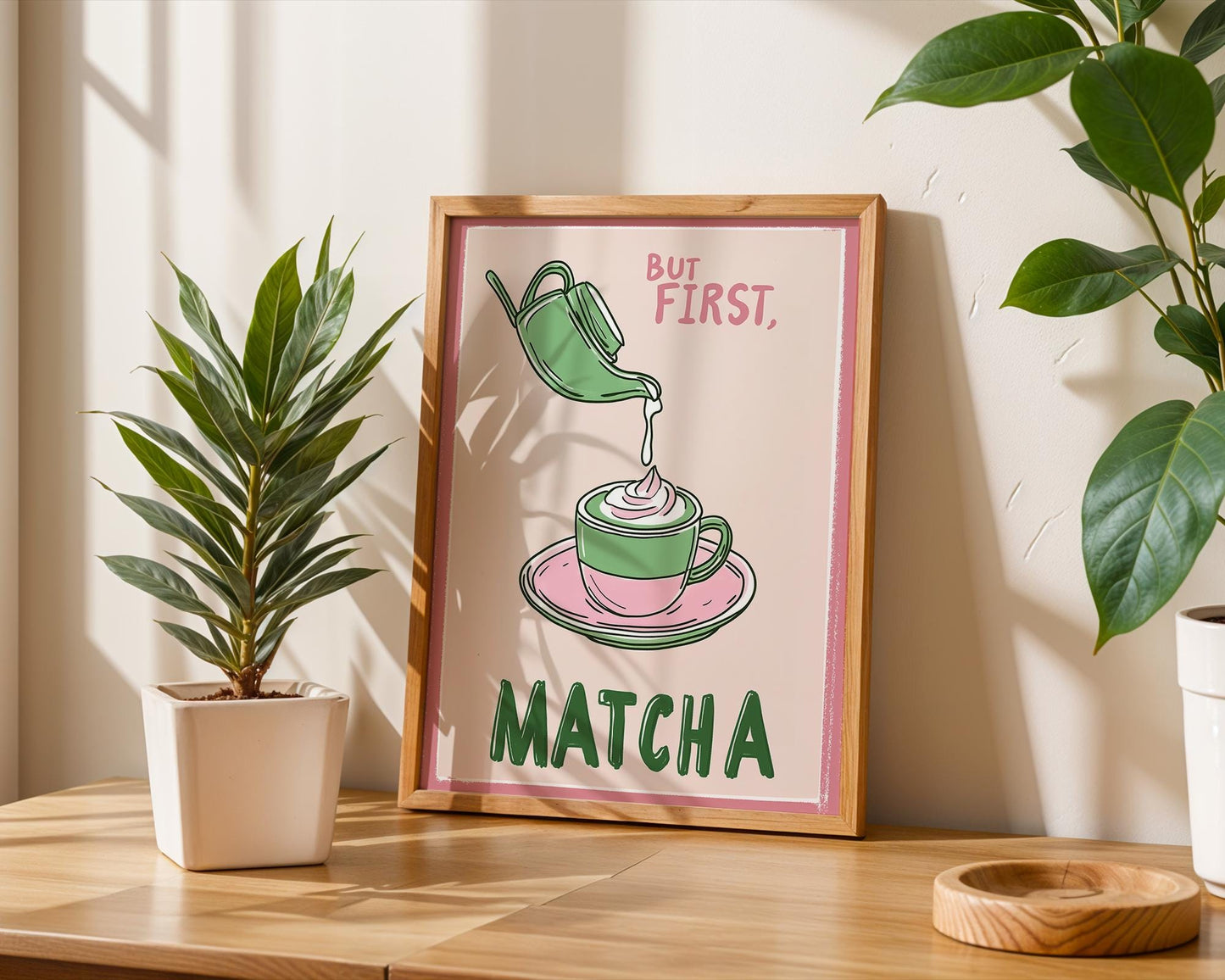 Matcha Art Print – But First Matcha Poster – Matcha Latte Wall Art – Green Tea Kitchen Decor – Cute Café Aesthetic Illustration – Tea Gift