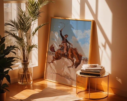 Cowboy Rodeo Art Print - Bronco Buster Frederic Remington Wall Decor - Horseback Rider - Rustic Cowboy - Wild West Art - Vintage Western