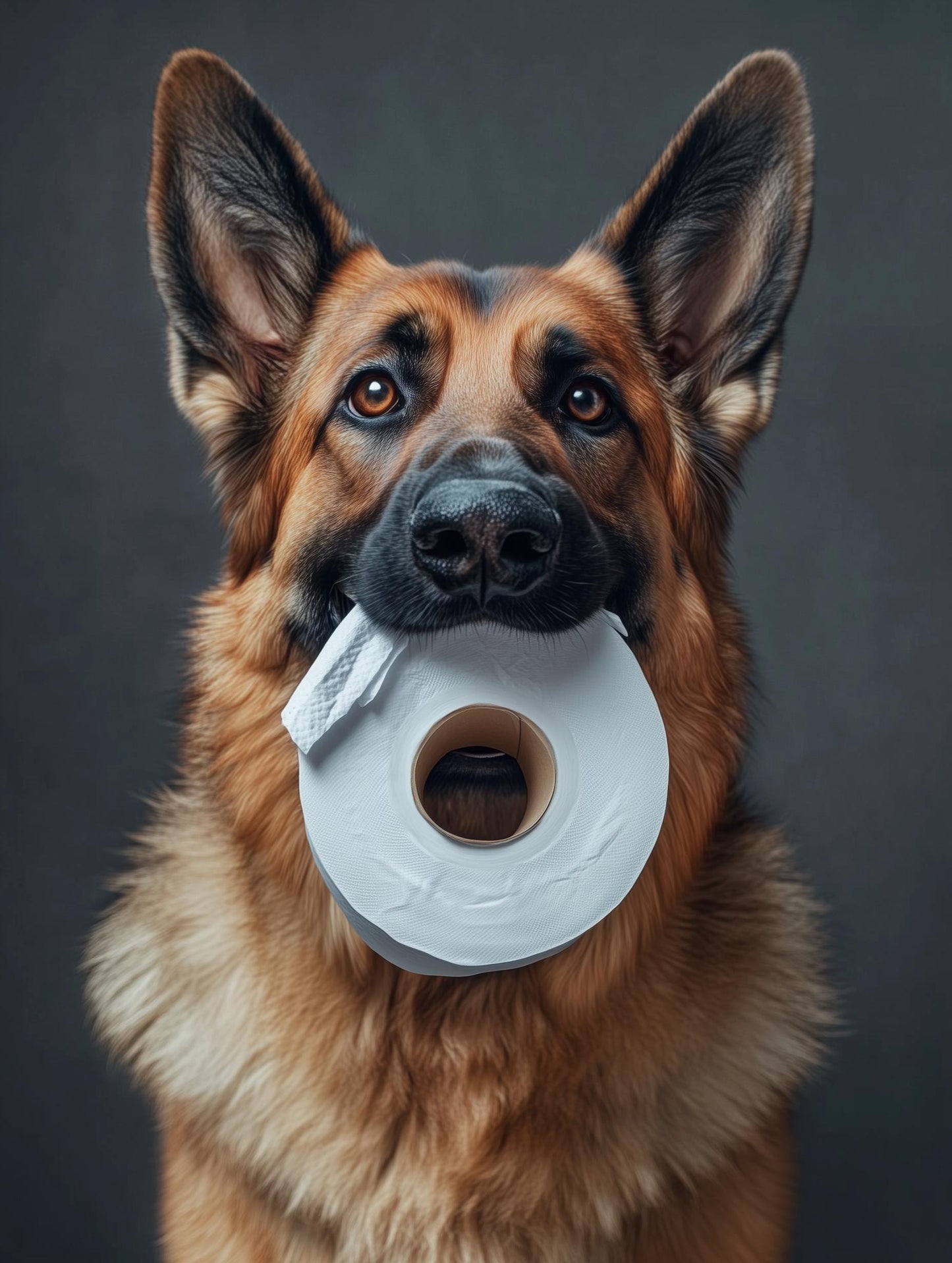 Funny German Shepherd Dog Holding Toilet Paper Roll β Cute Pet Wall Art, Gag Gift, Bathroom Decor for Dog Lovers