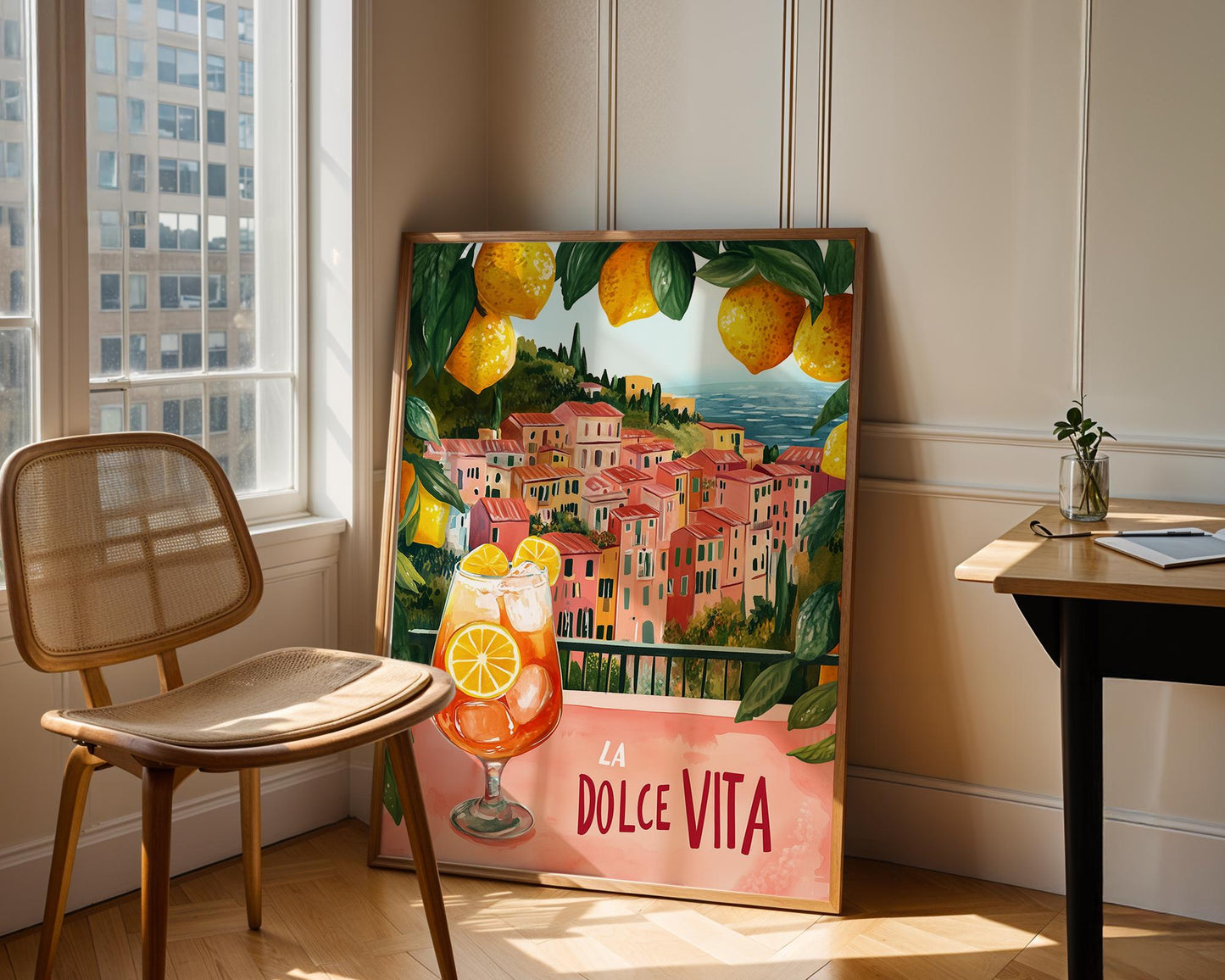 La Dolce Vita Mediterranean Print – Italian Coast Poster, Lemon Art, Aperol Spritz Illustration, Amalfi Coast Wall Decor Kitchen or Bar Art