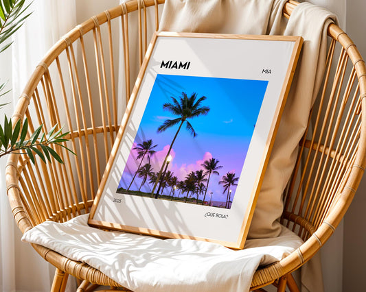 Miami Palm Trees Sunset Print – Colorful South Beach Wall Art, Tropical Florida Poster, Vibrant Travel Photography, Unframed Modern Decor