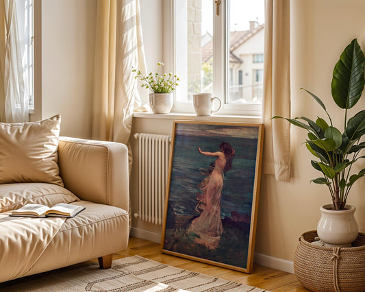 Ariadne by John Lavery Print – Romantic Mythological Wall Art, Vintage Female Body Seaside Painting, Classical Fine Art Reproduction