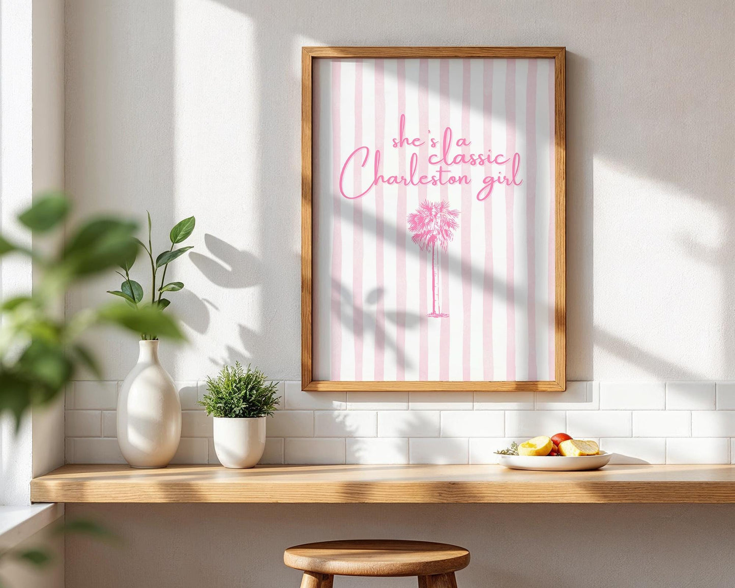 She’s a Classic Charleston Girl Print – Southern Wall Art, Pink Palmetto Decor, Preppy Coastal Quote, College of Charleston