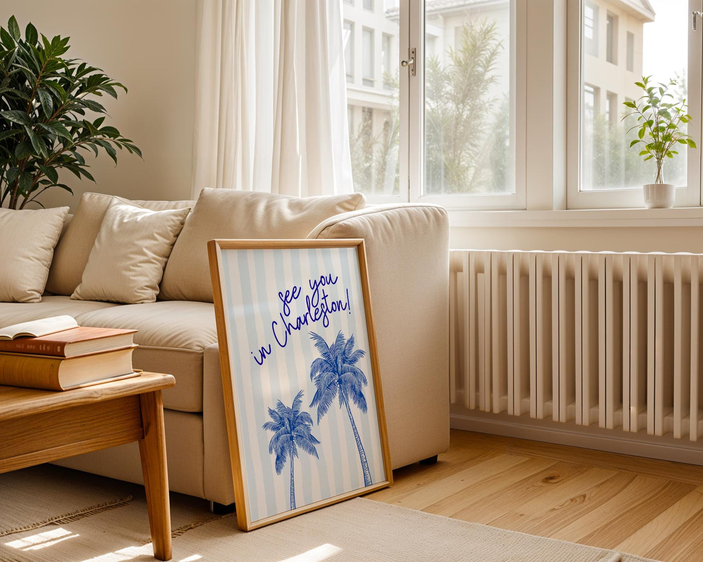 See You in Charleston Print – Blue Palmetto Tree Wall Art, Coastal South Carolina Decor, Preppy Travel Quote Poster, Beach House Gift