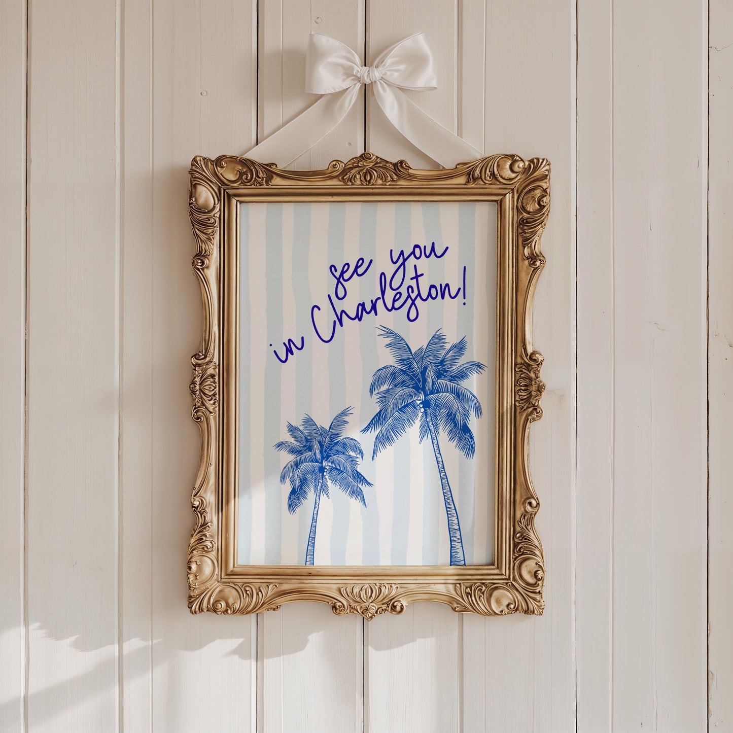 See You in Charleston Print – Blue Palmetto Tree Wall Art, Coastal South Carolina Decor, Preppy Travel Quote Poster, Beach House Gift