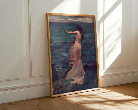 Ariadne by John Lavery Print – Romantic Mythological Wall Art, Vintage Female Body Seaside Painting, Classical Fine Art Reproduction