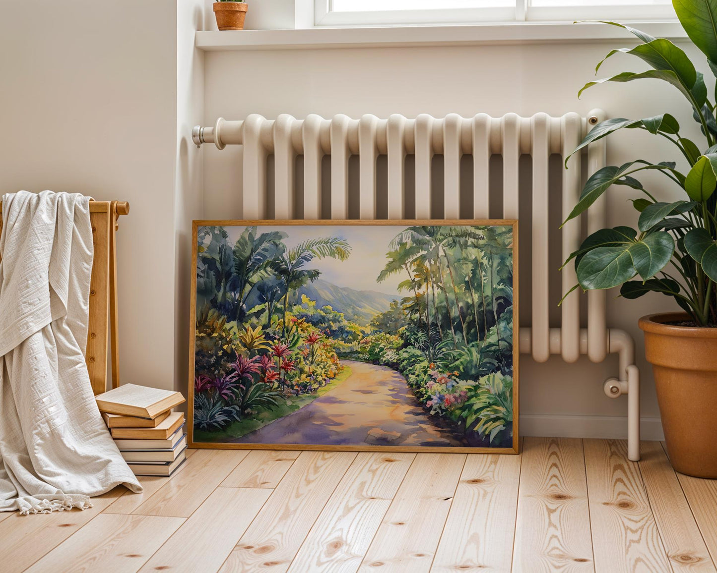 Road to Hana Watercolor Print – Tropical Botanical Path Wall Art, Hawaii Nature Painting, Lush Jungle Landscape Home Decor