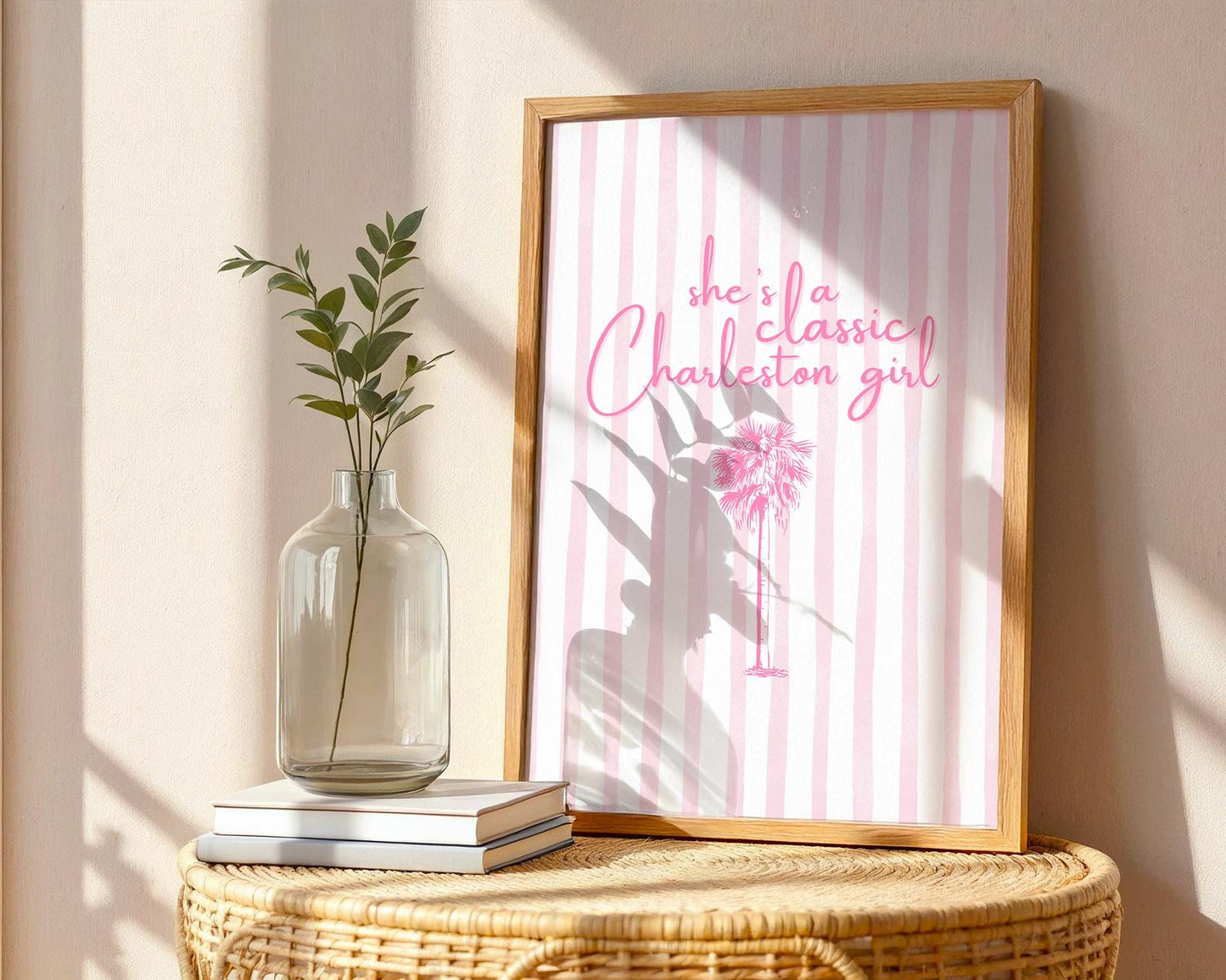 She’s a Classic Charleston Girl Print – Southern Wall Art, Pink Palmetto Decor, Preppy Coastal Quote, College of Charleston