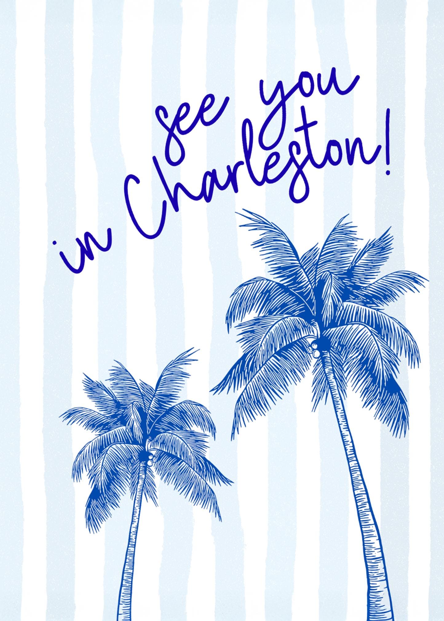 See You in Charleston Print – Blue Palmetto Tree Wall Art, Coastal South Carolina Decor, Preppy Travel Quote Poster, Beach House Gift