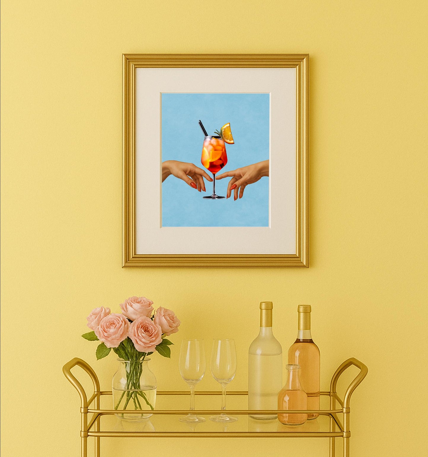 Aesthetic Cocktail Art Print - Aperol Spritz Wall Decor - Modern Bar Cart Art - Orange Drink Poster - Summer Beverage Print - Minimalist Art