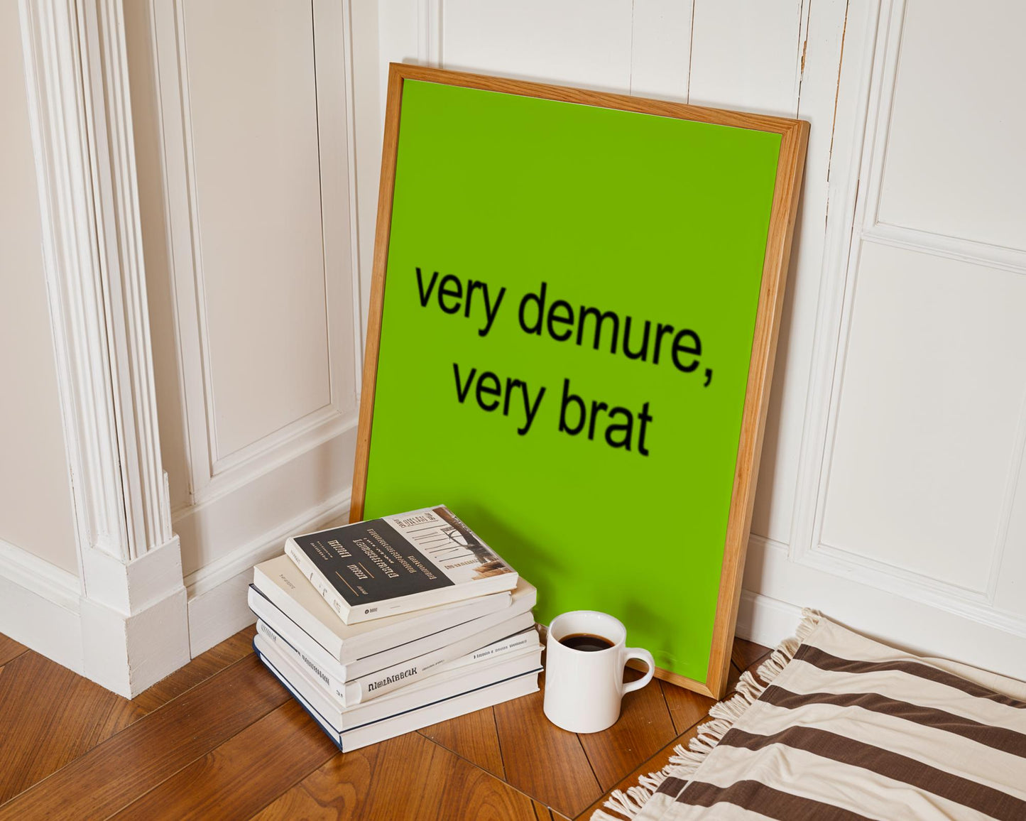 Funny Brat Aesthetic Quote Print - Demure and Bratty Wall Art - Bold Sassy Poster for Bedroom or Dorm - Lime Green Typography Decor