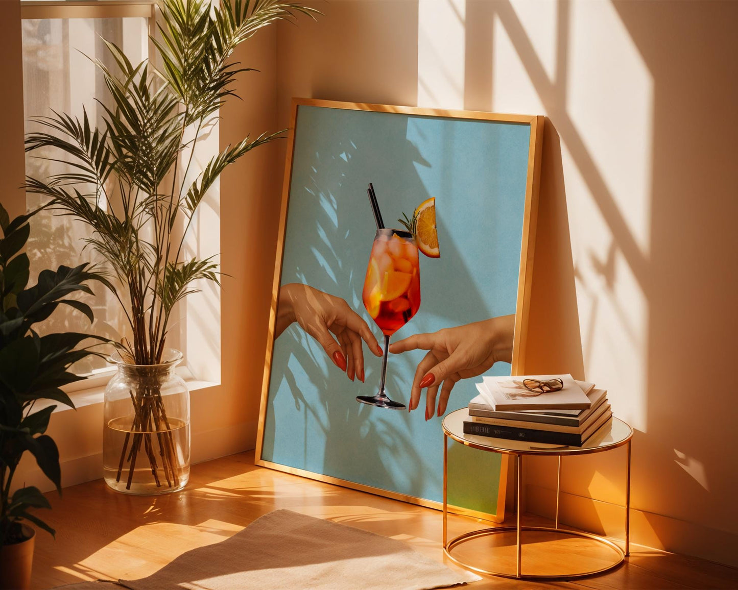 Aesthetic Cocktail Art Print - Aperol Spritz Wall Decor - Modern Bar Cart Art - Orange Drink Poster - Summer Beverage Print - Minimalist Art