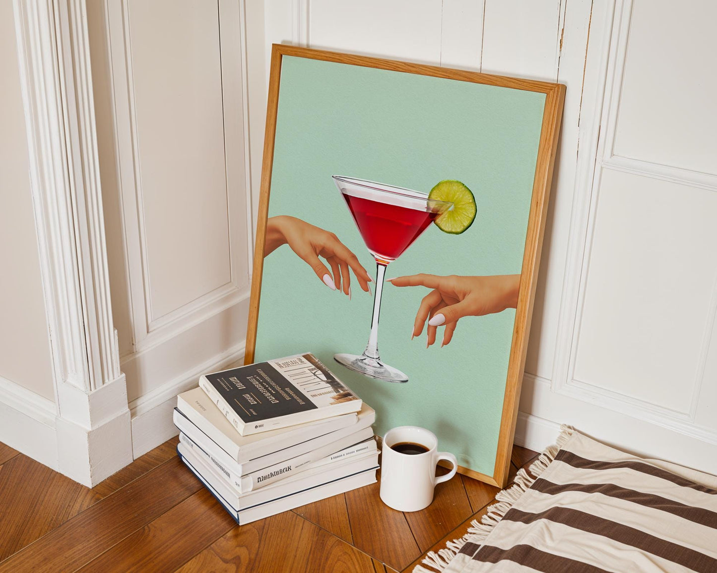 Cosmopolitan Cocktail Wall Art – Modern Feminine Martini Print with Lime, Elegant Hands Aesthetic, Pink Drink Bar Decor, Glam Kitchen Art
