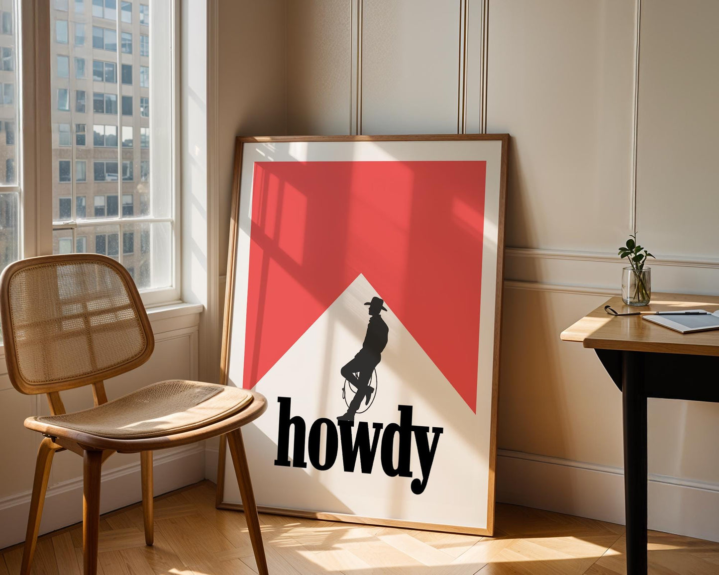 Howdy Western Wall Art – Cowboy Silhouette Print, Rustic Country Home Decor, Farmhouse Printable, Rodeo Cowboy Poster, Southern Greeting Art