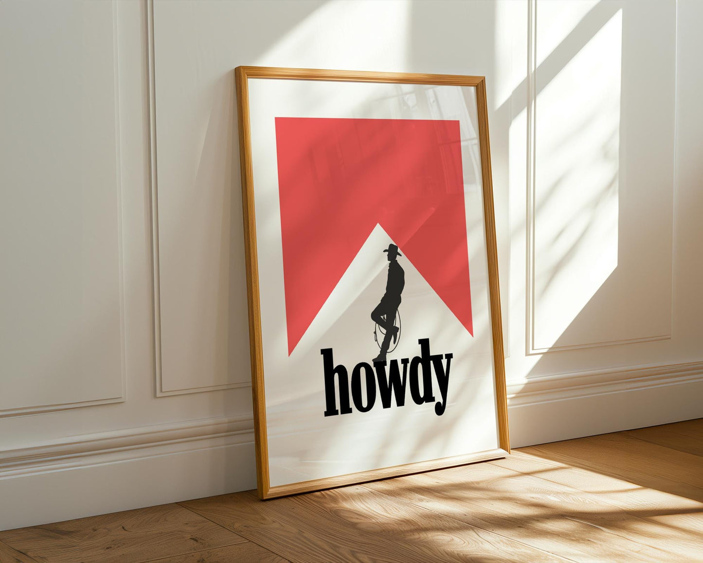Howdy Western Wall Art – Cowboy Silhouette Print, Rustic Country Home Decor, Farmhouse Printable, Rodeo Cowboy Poster, Southern Greeting Art