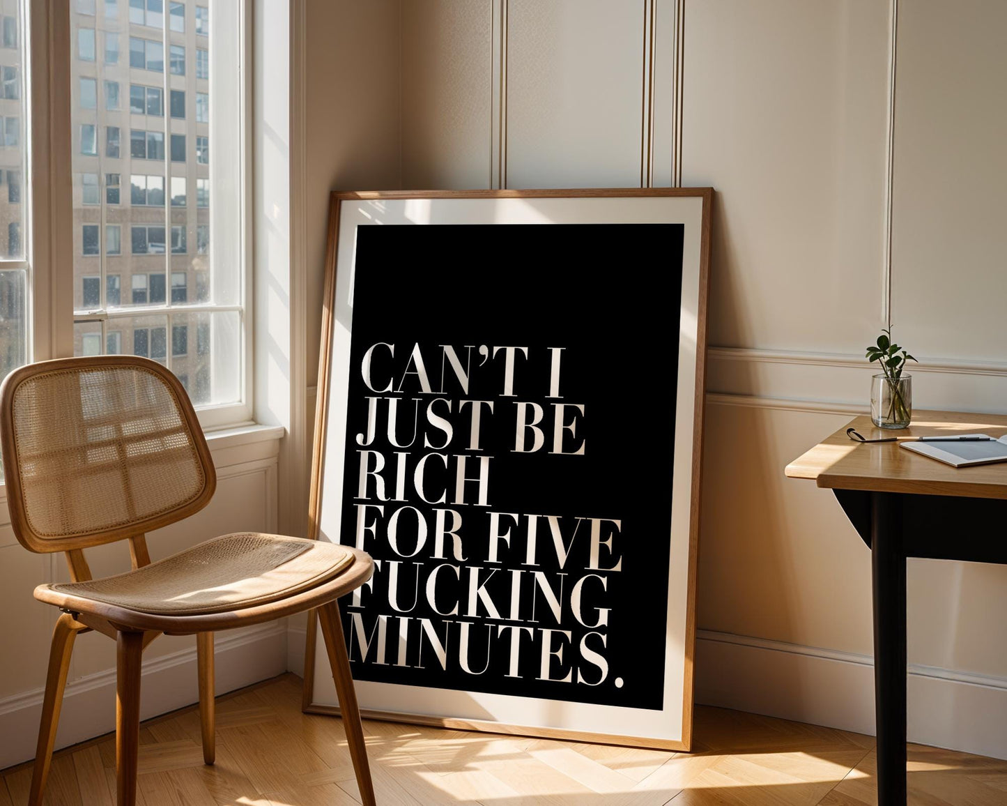 White Lotus Belinda Quote Print – “Can’t I Just Be Rich for Five Minutes” Minimalist Wall Art, Modern Typography Poster