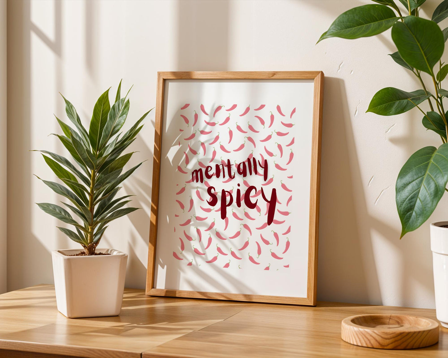 Mentally Spicy Wall Art Print – Funny Mental Health Quote Poster – Cute Chili Pepper Decor – Quirky Self-Care Aesthetic Room Decor