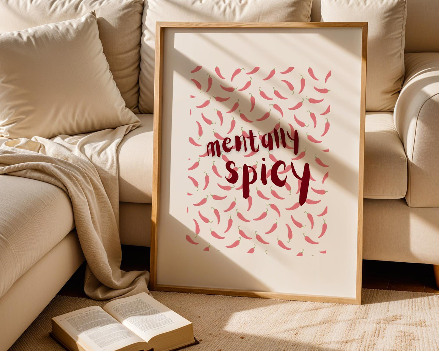 Mentally Spicy Wall Art Print – Funny Mental Health Quote Poster – Cute Chili Pepper Decor – Quirky Self-Care Aesthetic Room Decor