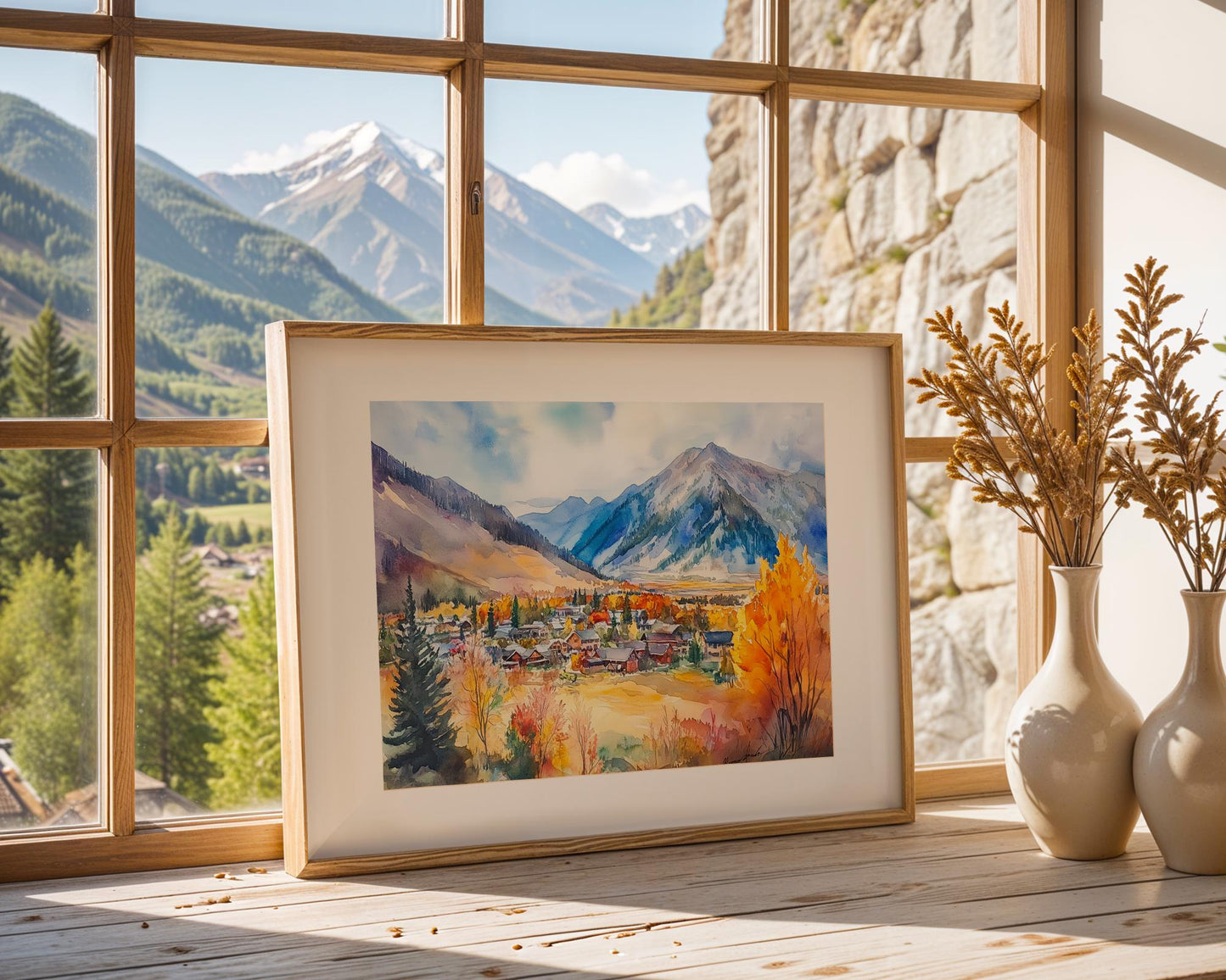 Jackson Hole Wyoming Watercolor Print – Fall Mountain Landscape Wall Art, Rustic Cabin Decor, Autumn Nature Painting, Western Home Deco