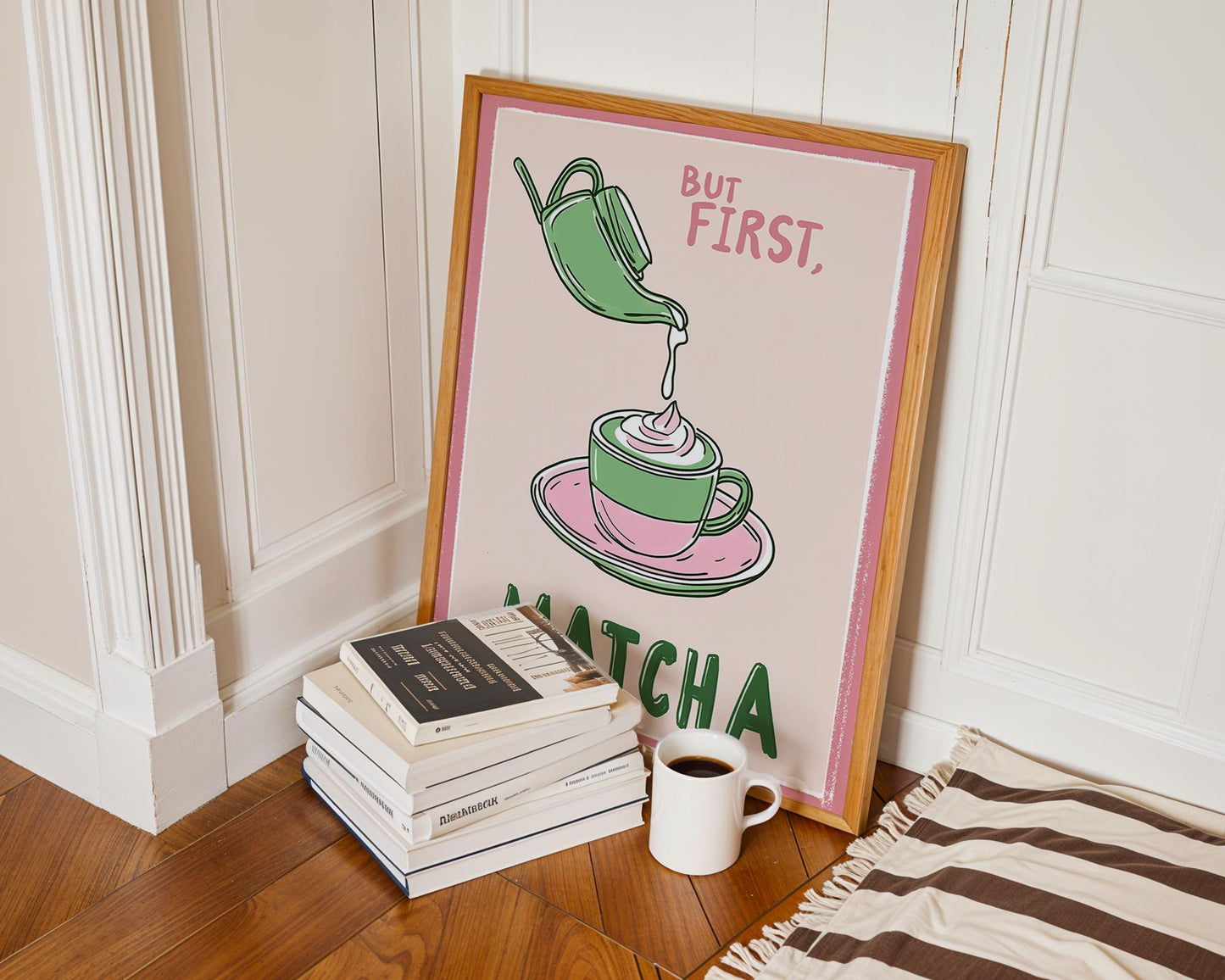 Matcha Art Print – But First Matcha Poster – Matcha Latte Wall Art – Green Tea Kitchen Decor – Cute Café Aesthetic Illustration – Tea Gift