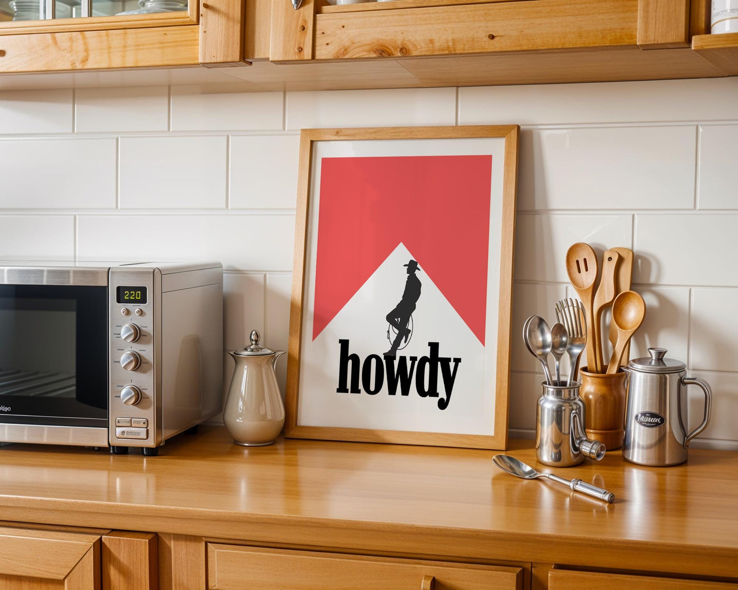 Howdy Western Wall Art – Cowboy Silhouette Print, Rustic Country Home Decor, Farmhouse Printable, Rodeo Cowboy Poster, Southern Greeting Art