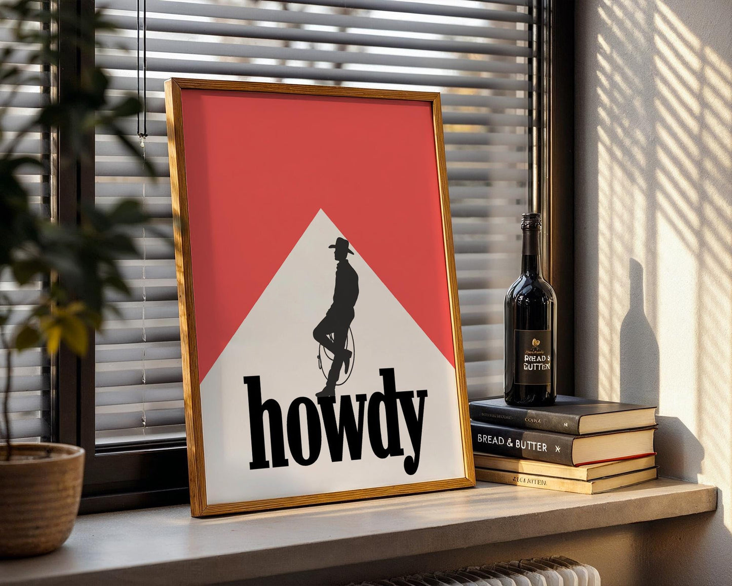 Howdy Western Wall Art – Cowboy Silhouette Print, Rustic Country Home Decor, Farmhouse Printable, Rodeo Cowboy Poster, Southern Greeting Art