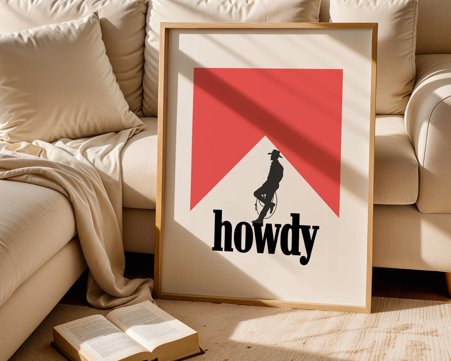Howdy Western Wall Art – Cowboy Silhouette Print, Rustic Country Home Decor, Farmhouse Printable, Rodeo Cowboy Poster, Southern Greeting Art
