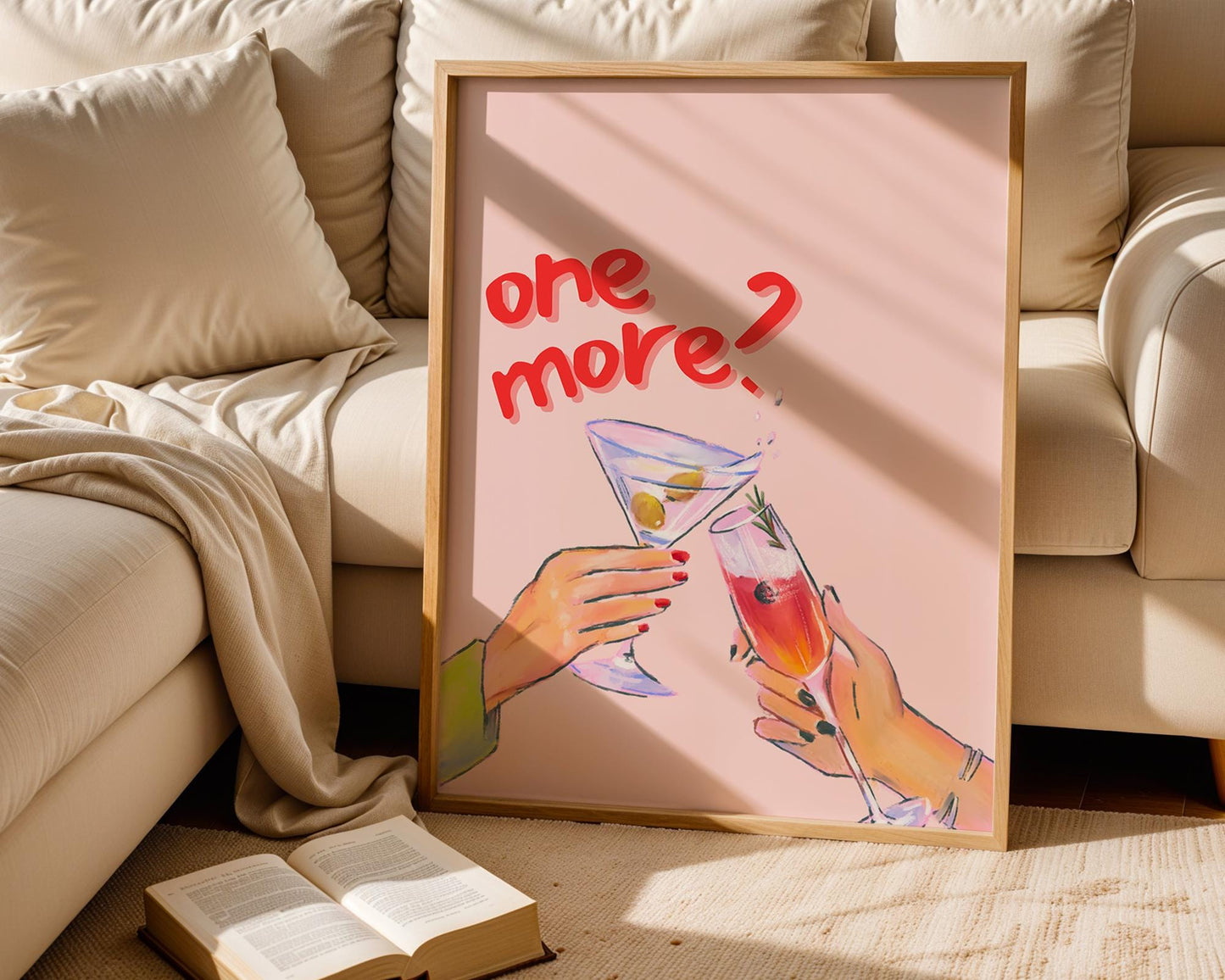Happy Hour Wall Art - Whimsical Cocktail Print, Trendy Bar Decor, Girly Martini & Champagne Art, Pretty Pastel Palette