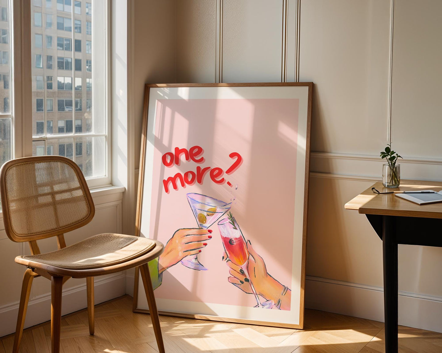 Happy Hour Wall Art - Whimsical Cocktail Print, Trendy Bar Decor, Girly Martini & Champagne Art, Pretty Pastel Palette