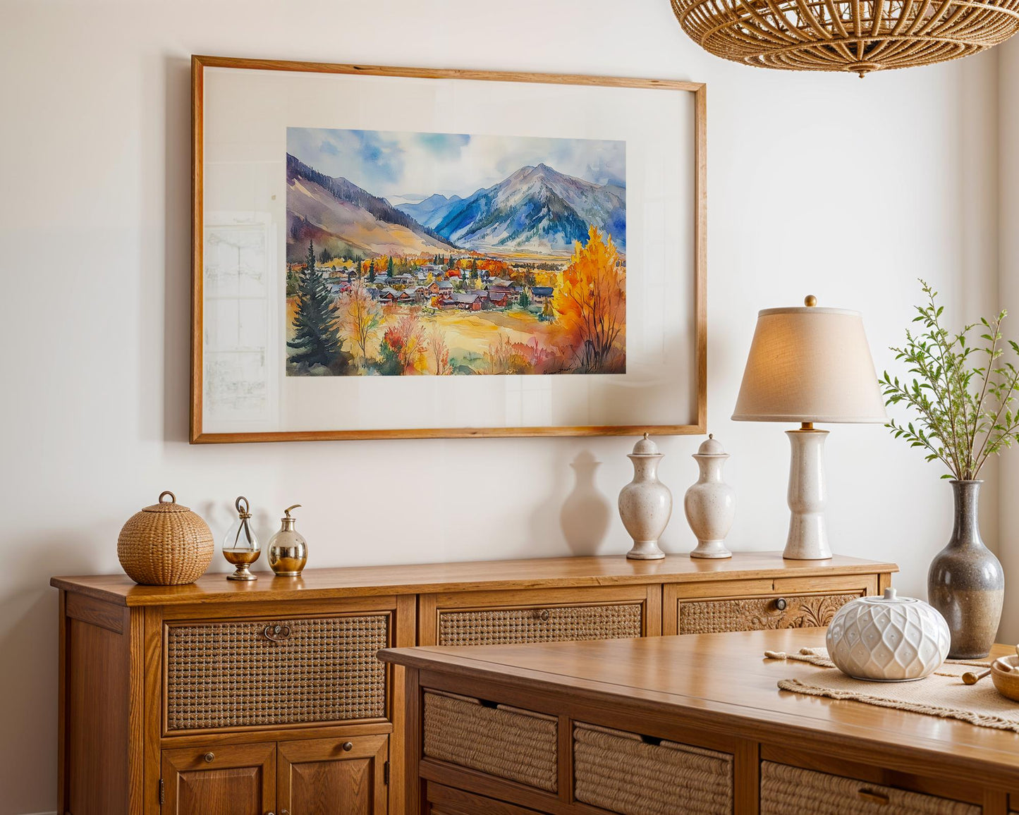 Jackson Hole Wyoming Watercolor Print – Fall Mountain Landscape Wall Art, Rustic Cabin Decor, Autumn Nature Painting, Western Home Deco
