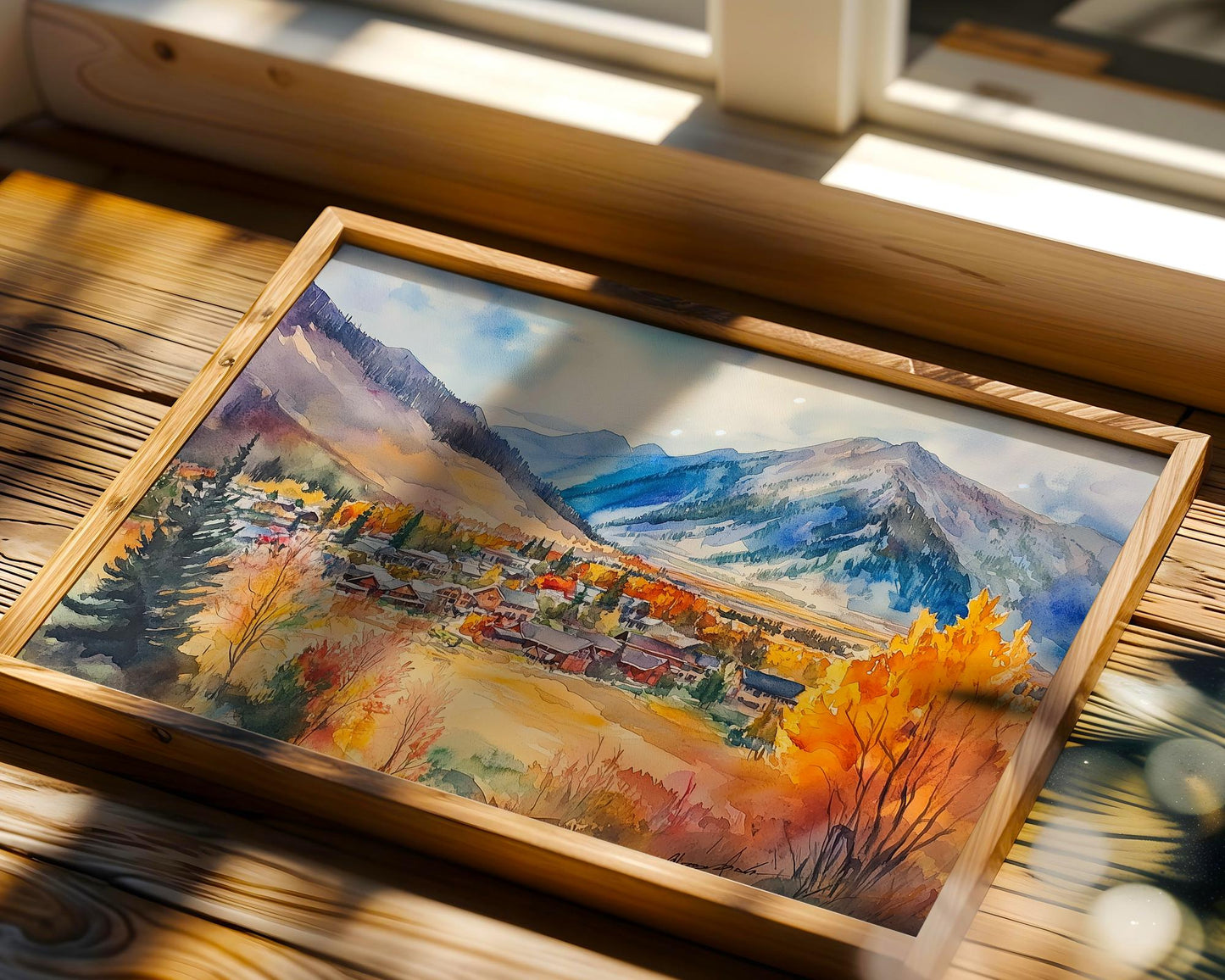 Jackson Hole Wyoming Watercolor Print – Fall Mountain Landscape Wall Art, Rustic Cabin Decor, Autumn Nature Painting, Western Home Deco