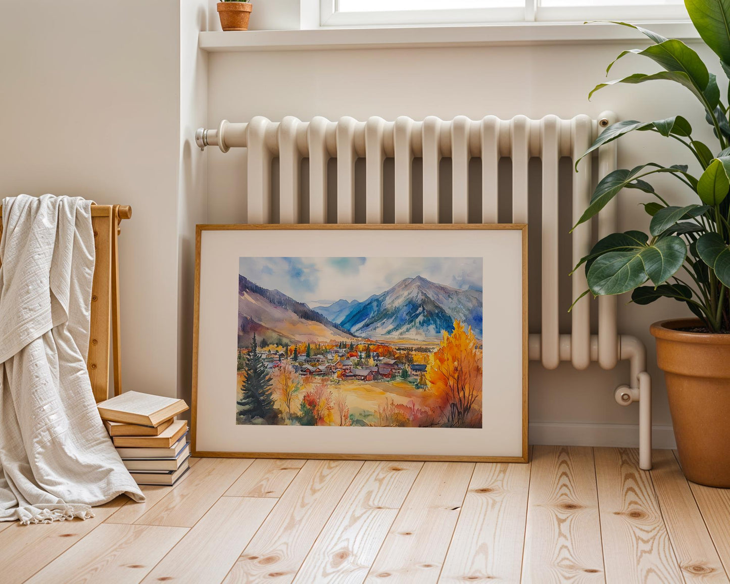 Jackson Hole Wyoming Watercolor Print – Fall Mountain Landscape Wall Art, Rustic Cabin Decor, Autumn Nature Painting, Western Home Deco