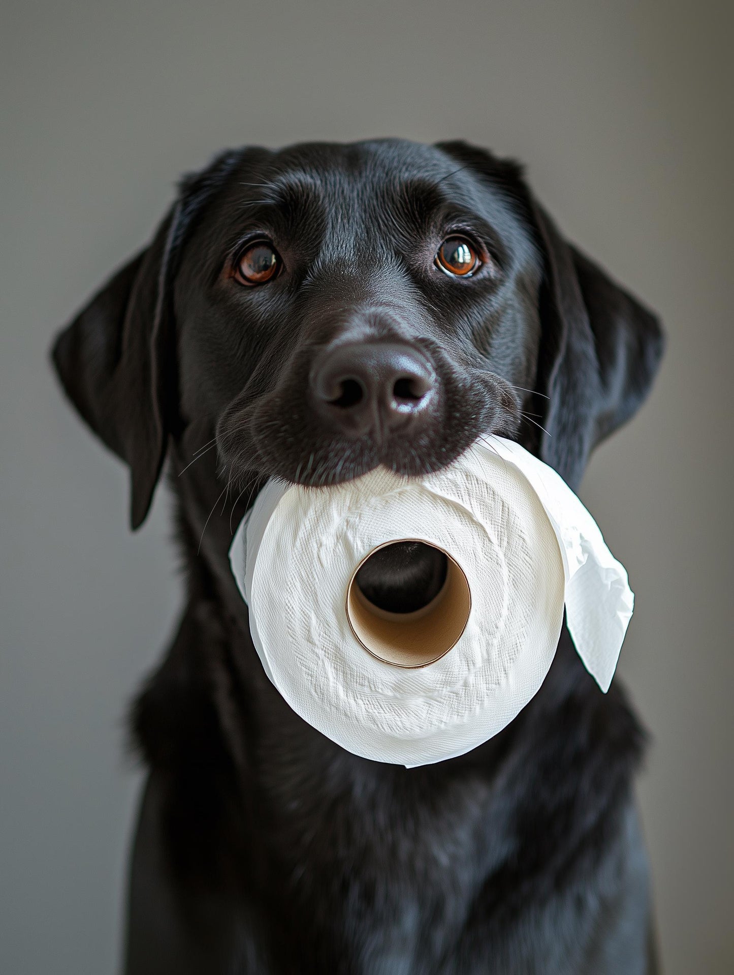 Black Labrador Holding Toilet Paper – Funny Dog Bathroom Wall Art, Cute Lab Print for Dog Lovers, Unframed Pet Photography Decor