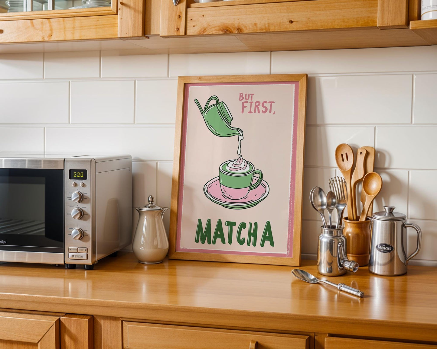 Matcha Art Print – But First Matcha Poster – Matcha Latte Wall Art – Green Tea Kitchen Decor – Cute Café Aesthetic Illustration – Tea Gift