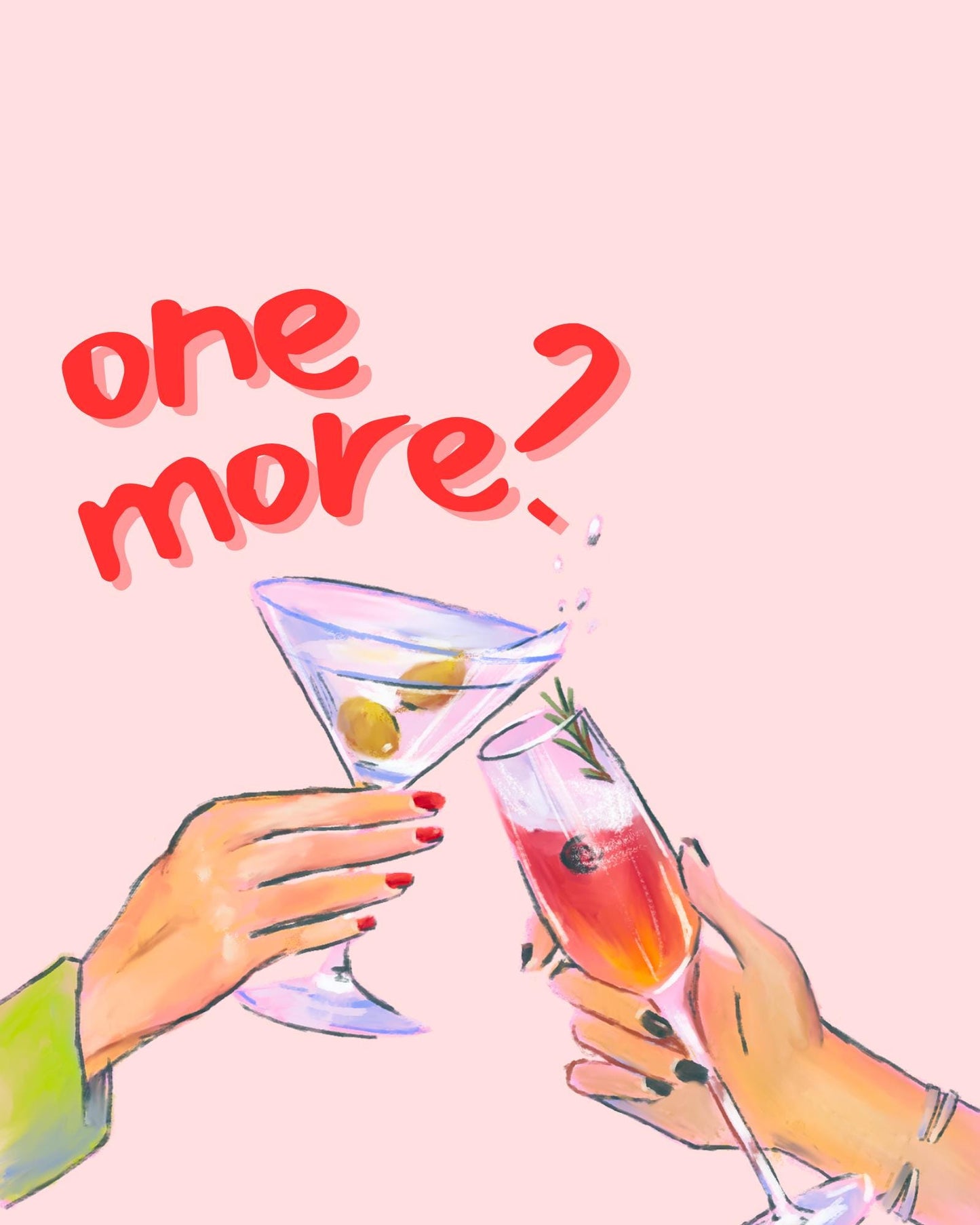 Happy Hour Wall Art - Whimsical Cocktail Print, Trendy Bar Decor, Girly Martini & Champagne Art, Pretty Pastel Palette