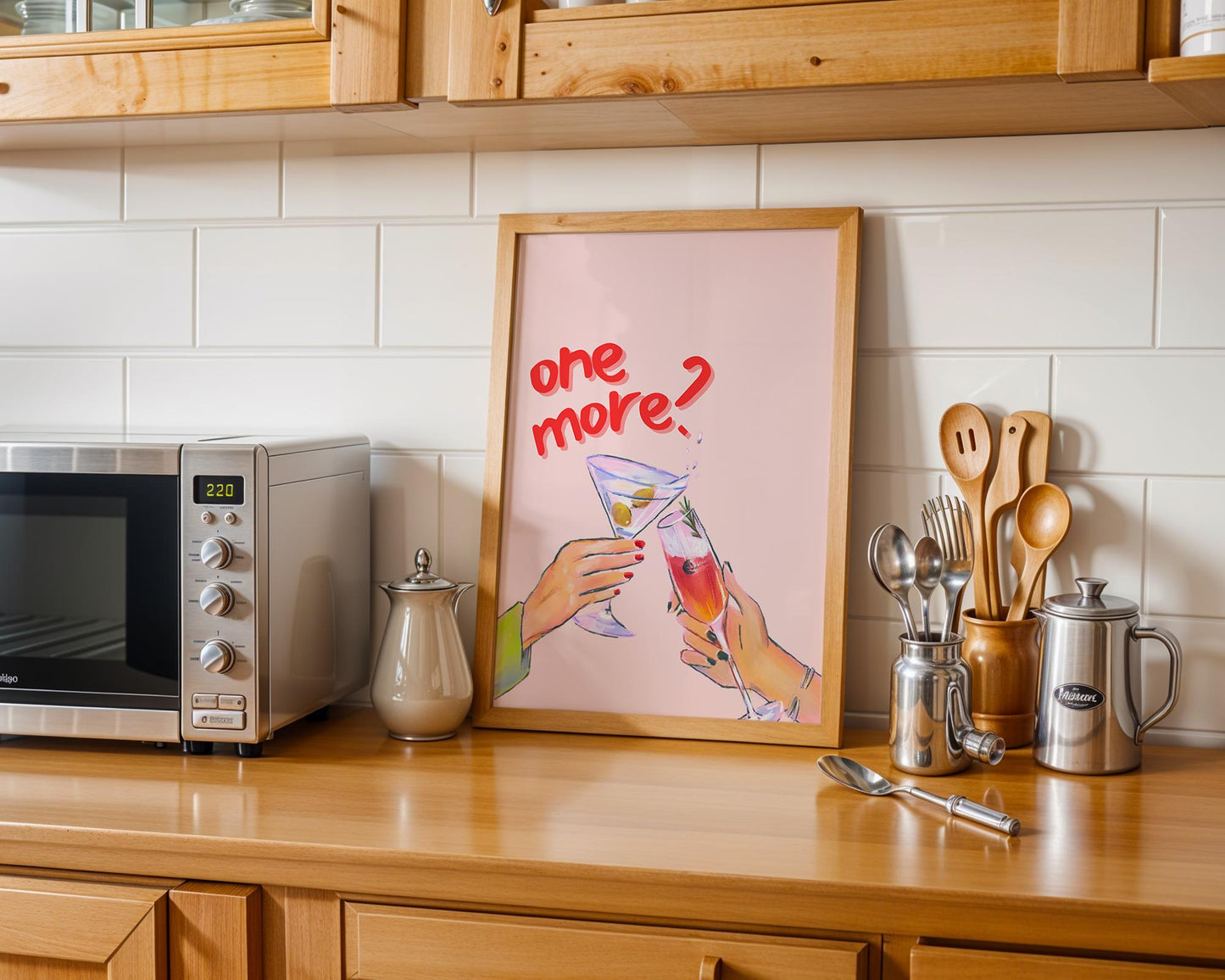 Happy Hour Wall Art - Whimsical Cocktail Print, Trendy Bar Decor, Girly Martini & Champagne Art, Pretty Pastel Palette